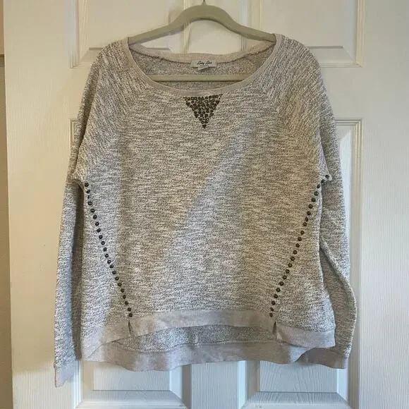 Lucky Lotus Sweater Beige metallic Knit Pullover Embellished Studded Ladies Sz L - Picture 1 of 14